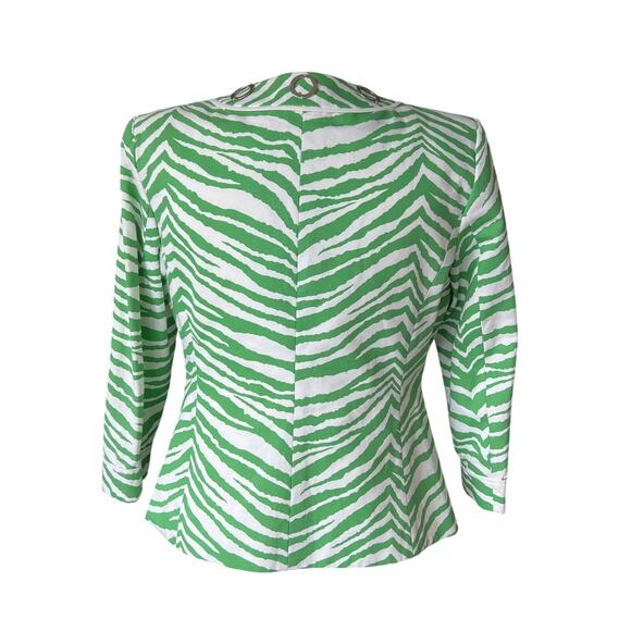 Peck & Peck Green and White Zebra Print 3/4 Sleeve Jacket Women's Size 14 Animal - Picture 6 of 11